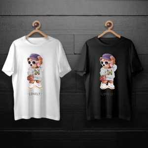 طرح لایه باز خرس تدی با تلفن صورتی و هودی پروانه ای برای چاپ روی انواع تیشرت